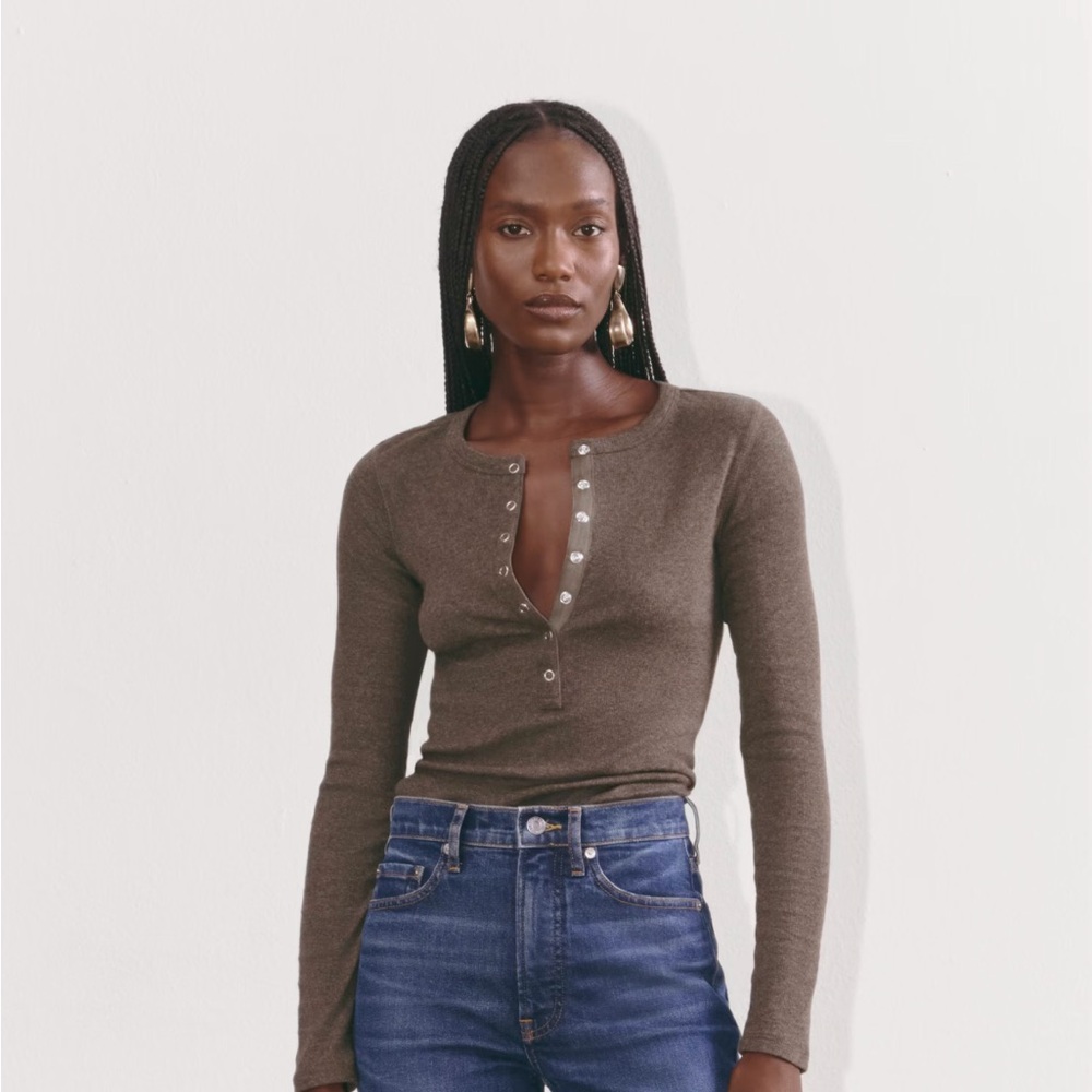 Everlane Brown Fitted Long Sleeve Henley